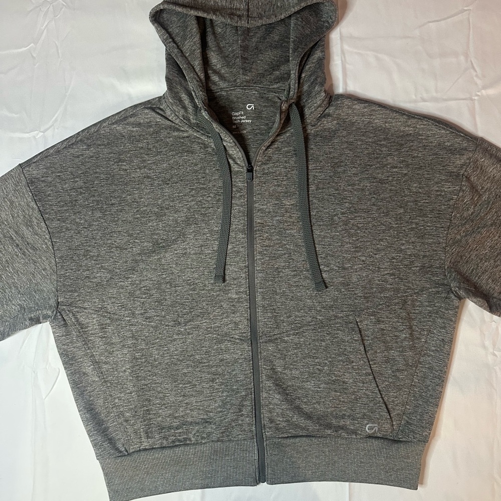 GAP Gray Brushed Tech Jersey Women’s Zip Hoodie Sweater